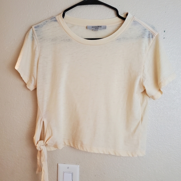 All Saints Yellow Side Tie Crop Short Sleeve Top - Picture 5 of 8